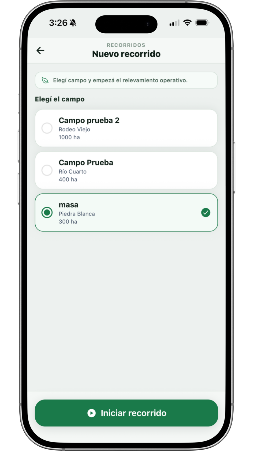 Recorrida activa en la app móvil de ScoutField