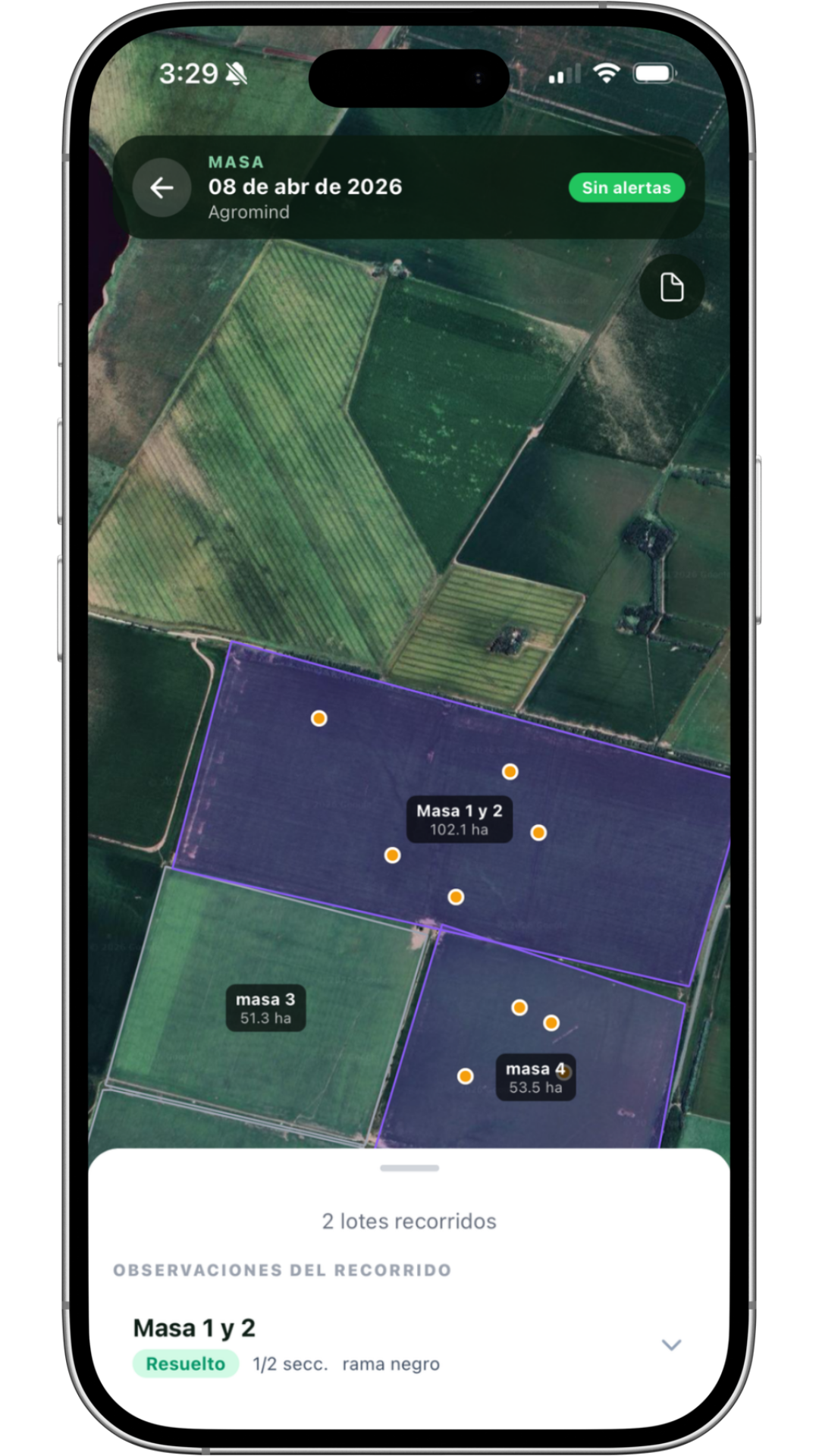 Recorrida activa en la app móvil de ScoutField