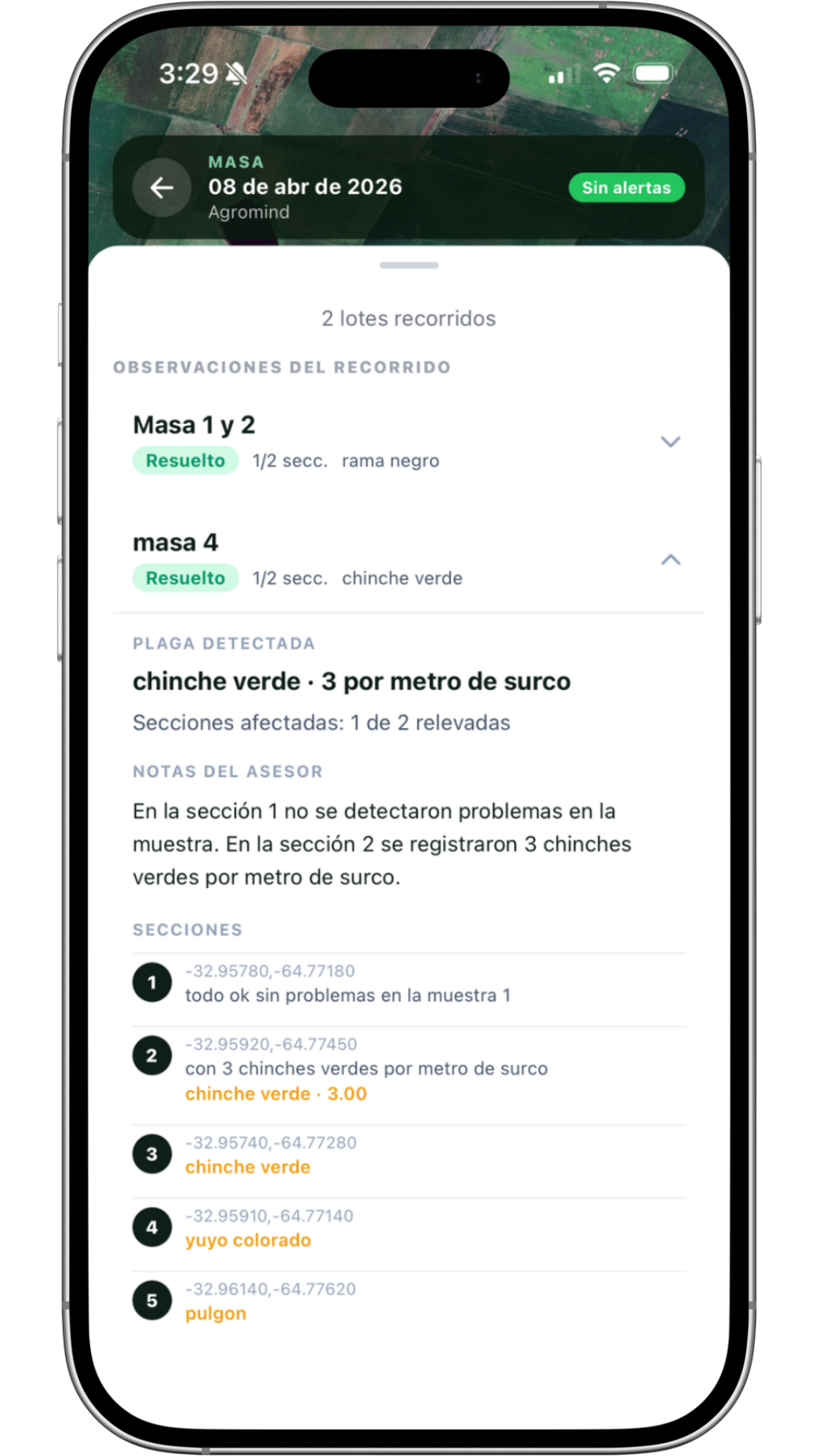 Recorrida activa en la app móvil de ScoutField