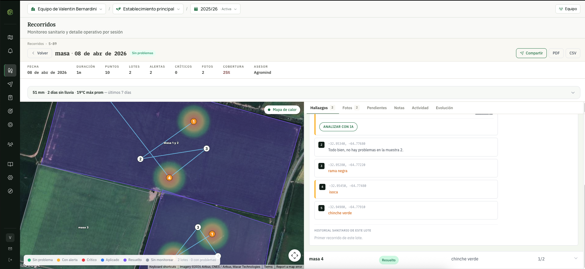 Vista web del mapa de recorrida en ScoutField
