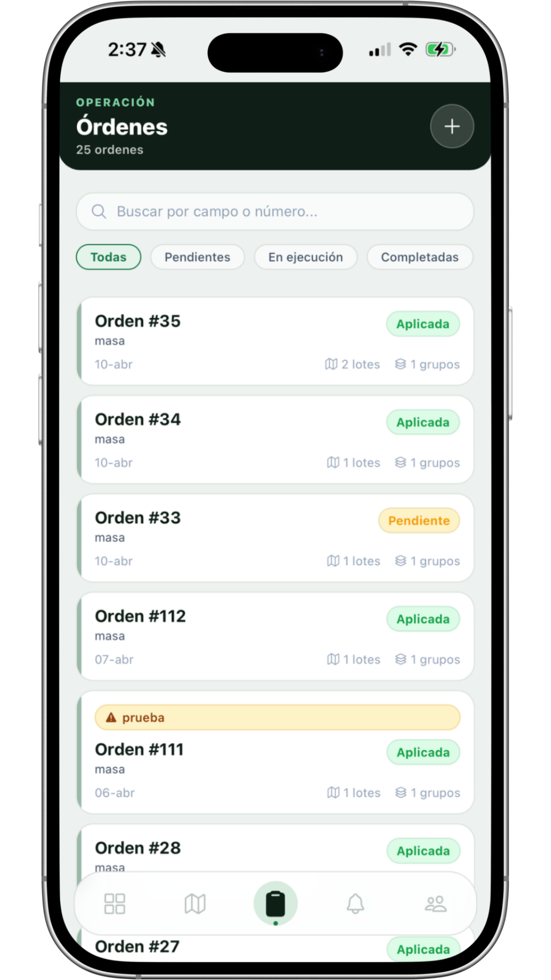Órdenes de trabajo en la app móvil de ScoutField